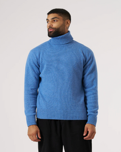 UNIVERSAL WORKS PALE BLUE RECYCLED KNITTED ROLL NECK