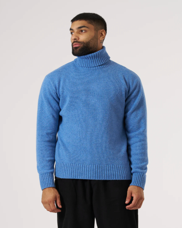 UNIVERSAL WORKS PALE BLUE RECYCLED KNITTED ROLL NECK
