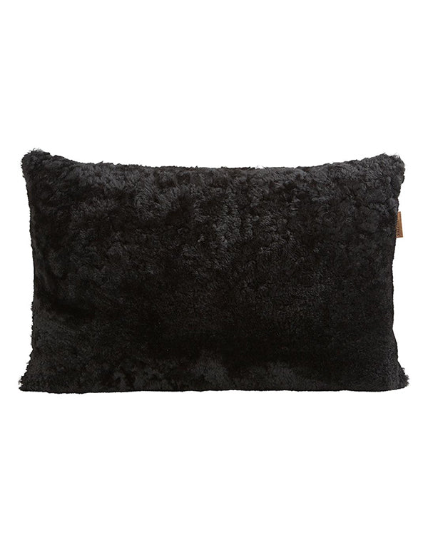 SHEEPSKIN & WOOL BLACK CUSHION 60CM X 40CM