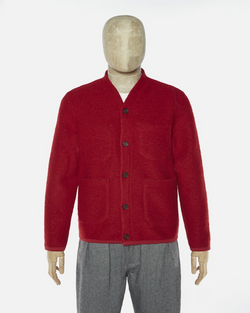 UNIVERSAL WORKS CARDIGAN IN RED WOOL FLEECE front