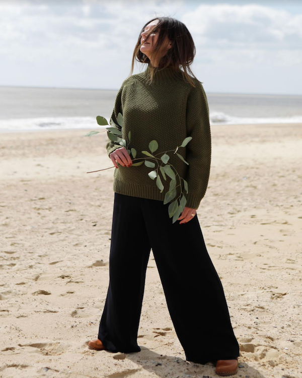 Quinton Chadwick Moss Stitch Chunky Sweater in Moss Green