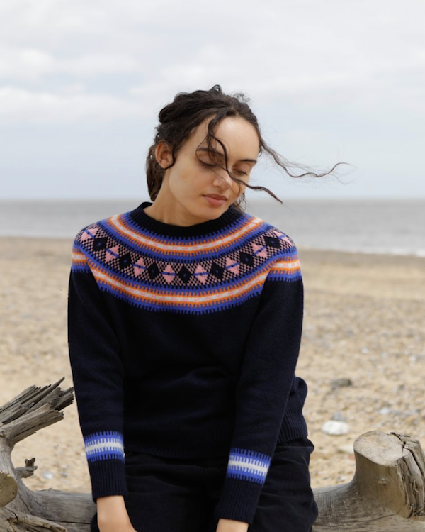 QUINTON CHADWICK NORDIC NAVY FAIRISLE JUMPER WITH CONTRAST CUFF DETAIL