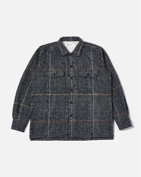 UNIVERSAL WORKS LONG SLEEVE UTILITY SHIRT IN NAVY DOGTOOTH CHECK