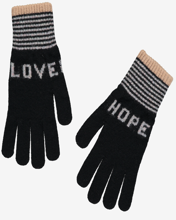 QUINTON CHADWICK LOVE HOPE GLOVES IN BLACK AND GREY PEBBLE COLOURS